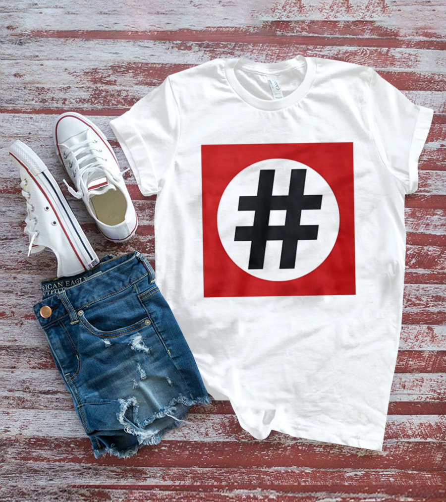 Hashtag Symbol Black On Red Square T-Shirt