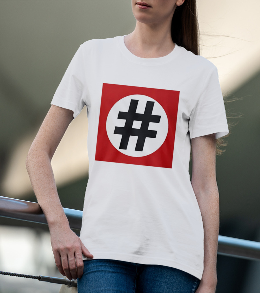 Hashtag Symbol Black On Red Square T-Shirt