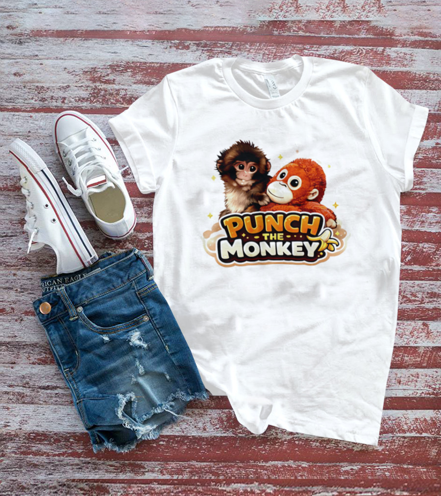 Punch The Monkey Cute Plush Cartoon T-Shirt