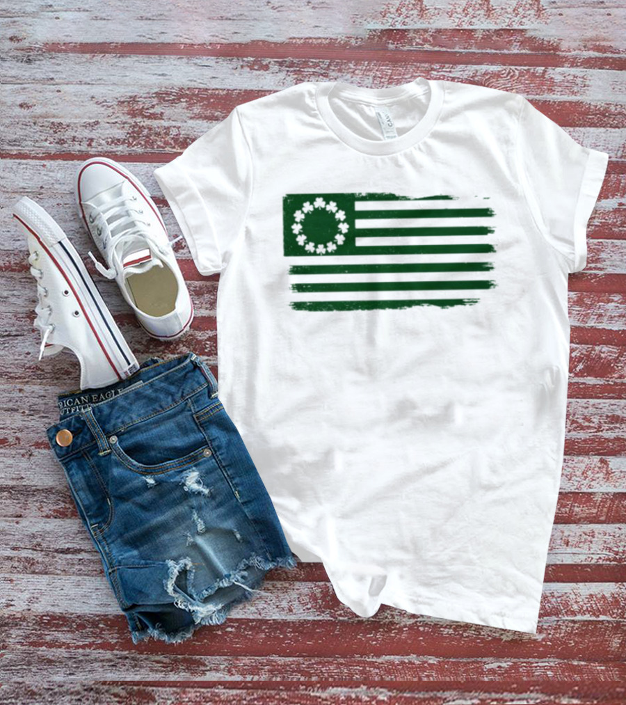 Betsy Ross Flag With Shamrock Circle Stars T-Shirt