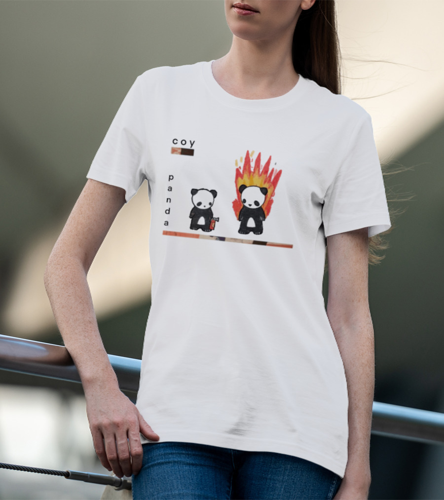 Coy Panda Fire And Calm Contrast T-Shirt