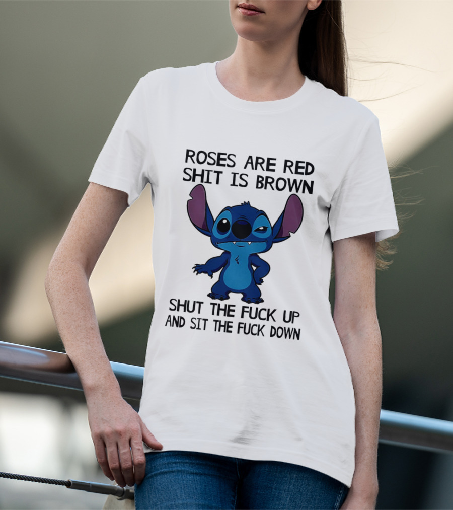Stitch Roses Are Red Shit Is Brown T-Shirt
