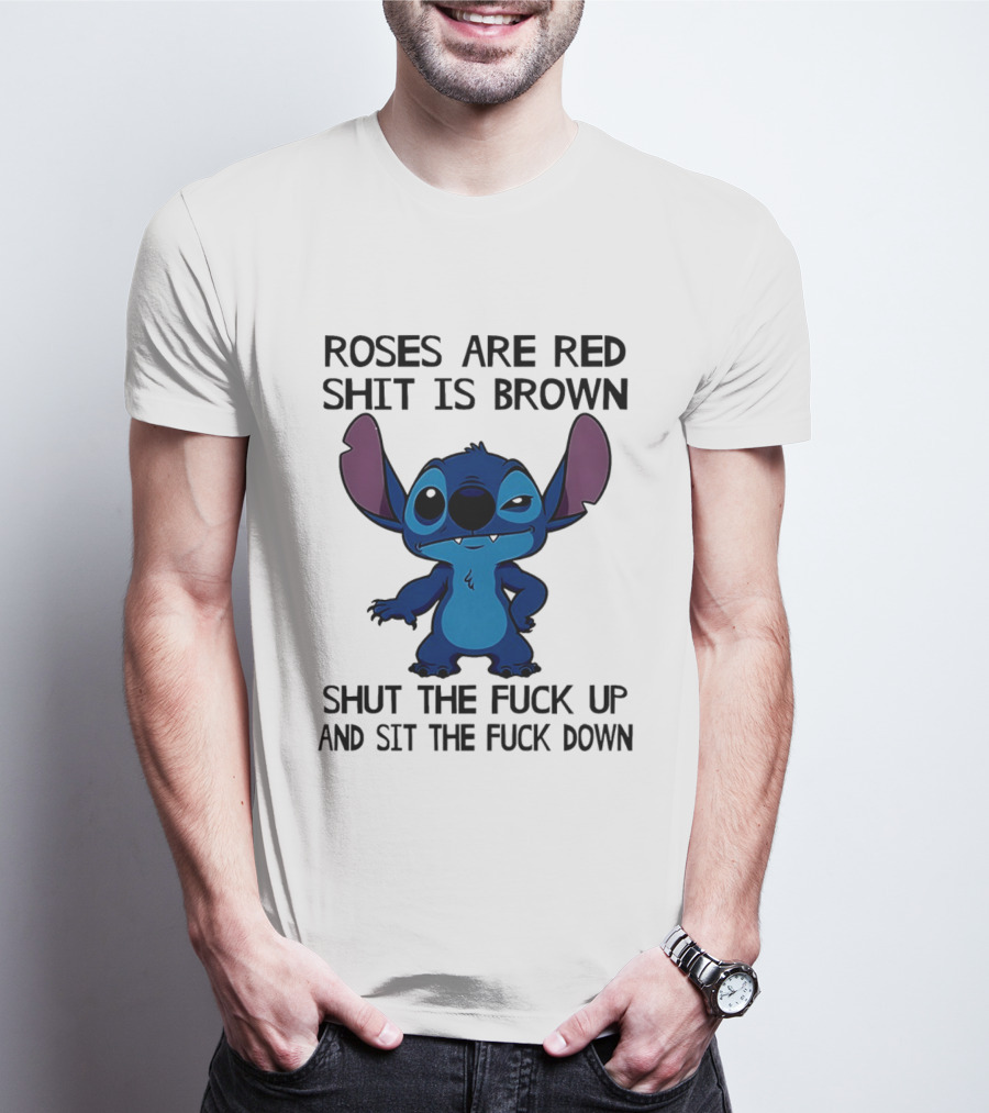 Stitch Roses Are Red Shit Is Brown T-Shirt