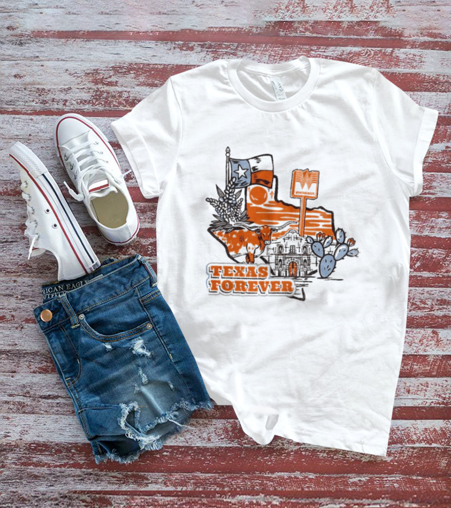 Texas Forever Alamo Whataburger Collaboration With Lone Star Flag And Cactus T-Shirt