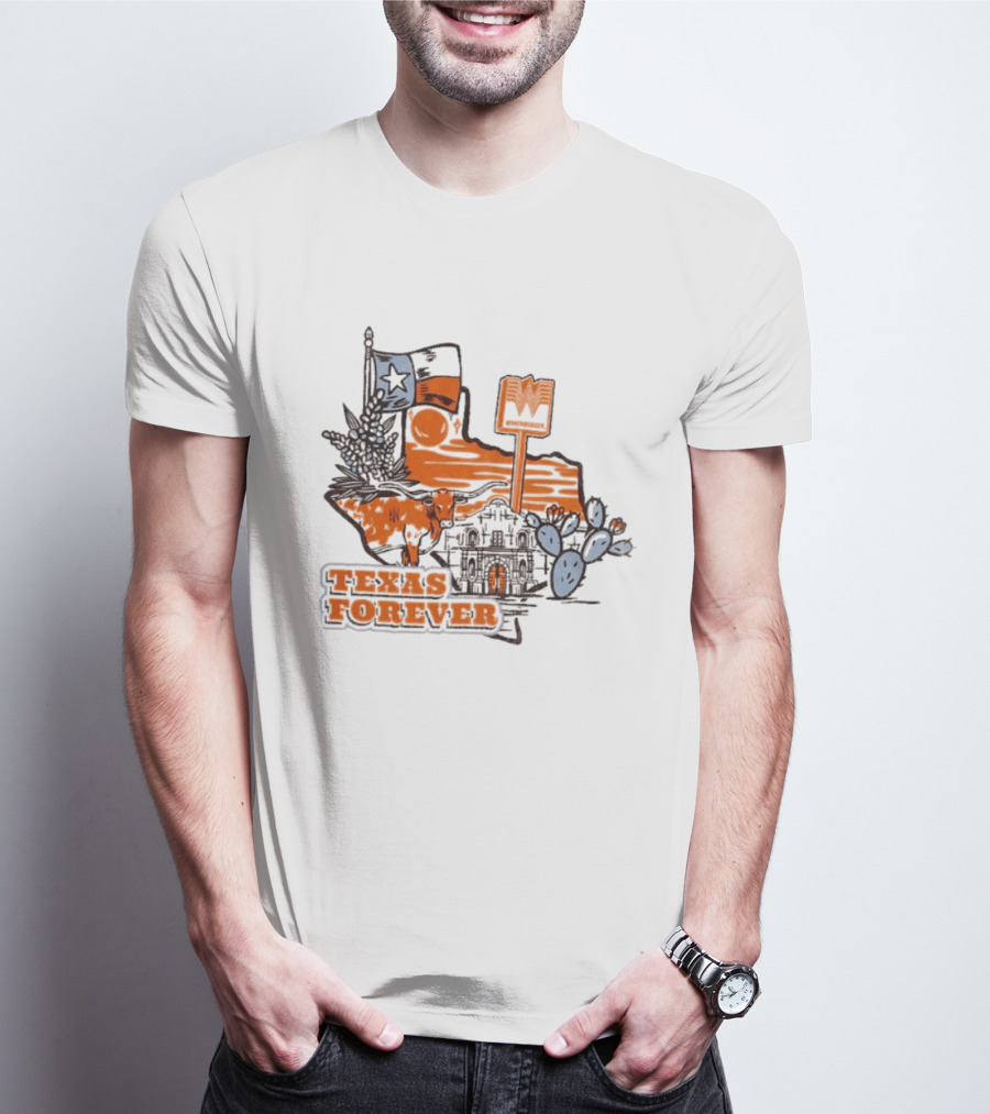 Texas Forever Alamo Whataburger Collaboration With Lone Star Flag And Cactus T-Shirt