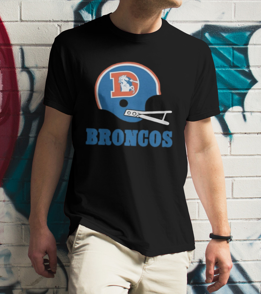 Denver Broncos Retro Football Helmet Graphic Broncos T-Shirt