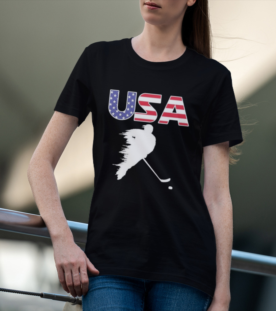 USA Stars And Stripes Ice Hockey Player T-Shirt