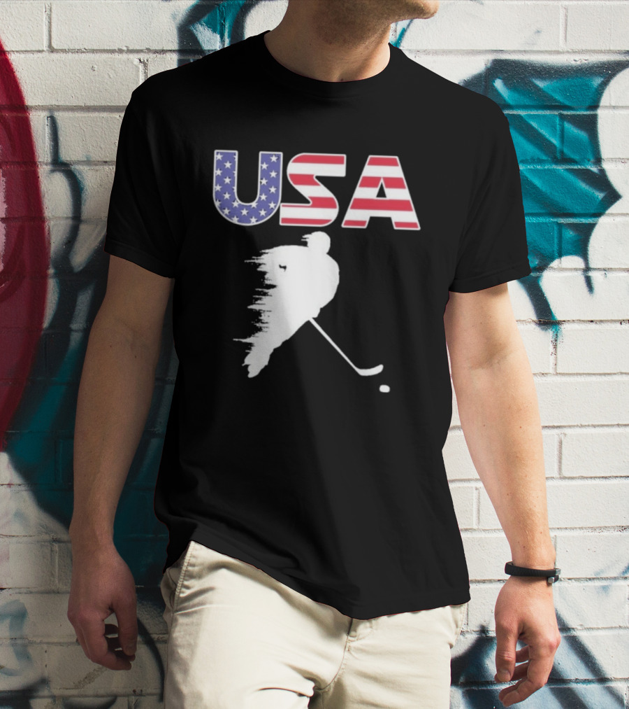 USA Stars And Stripes Ice Hockey Player T-Shirt