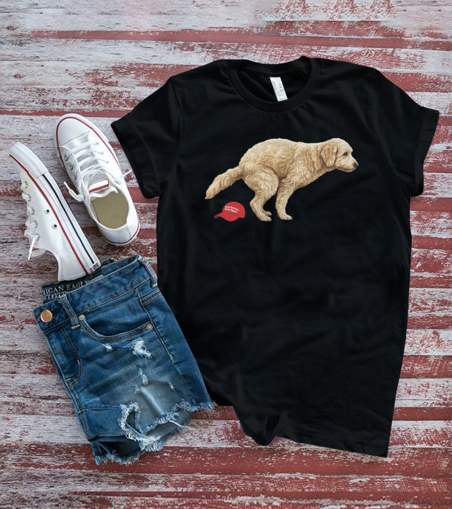 Golden Retriever Pooping On Make America Great Again Hat Anti Trump T-Shirt