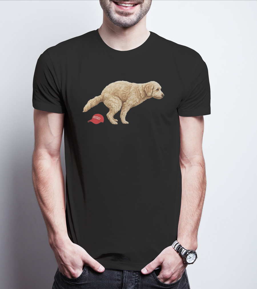 Golden Retriever Pooping On Make America Great Again Hat Anti Trump T-Shirt