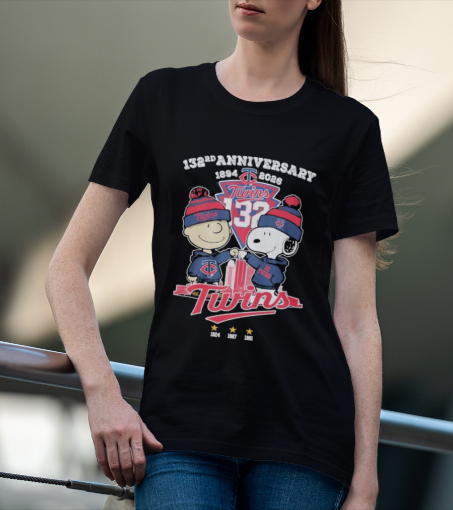 Peanuts Fistbump Minnesota Twins 132nd Anniversary 1894 2026 T-Shirt