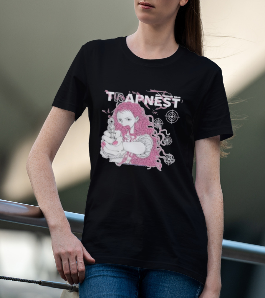 Trapnest Trigger Tour 2001 Anime Girl With Gun And Target T-Shirt