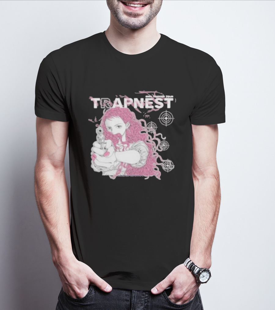 Trapnest Trigger Tour 2001 Anime Girl With Gun And Target T-Shirt