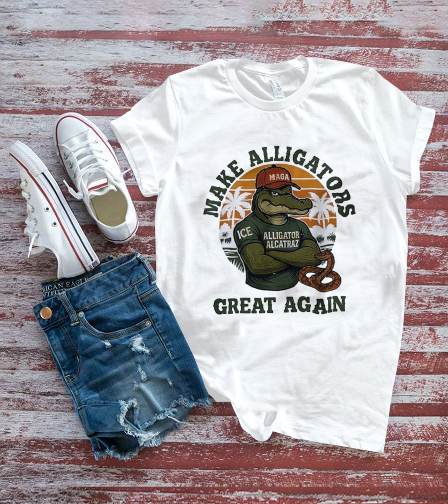 MAGA Alligator Alcatraz Make Alligators Great Again ICE Tropical Trees T-Shirt