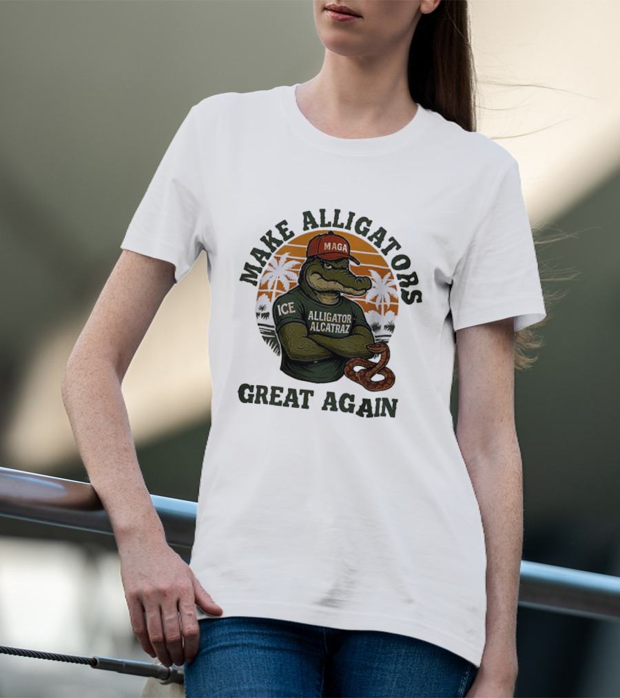MAGA Alligator Alcatraz Make Alligators Great Again ICE Tropical Trees T-Shirt