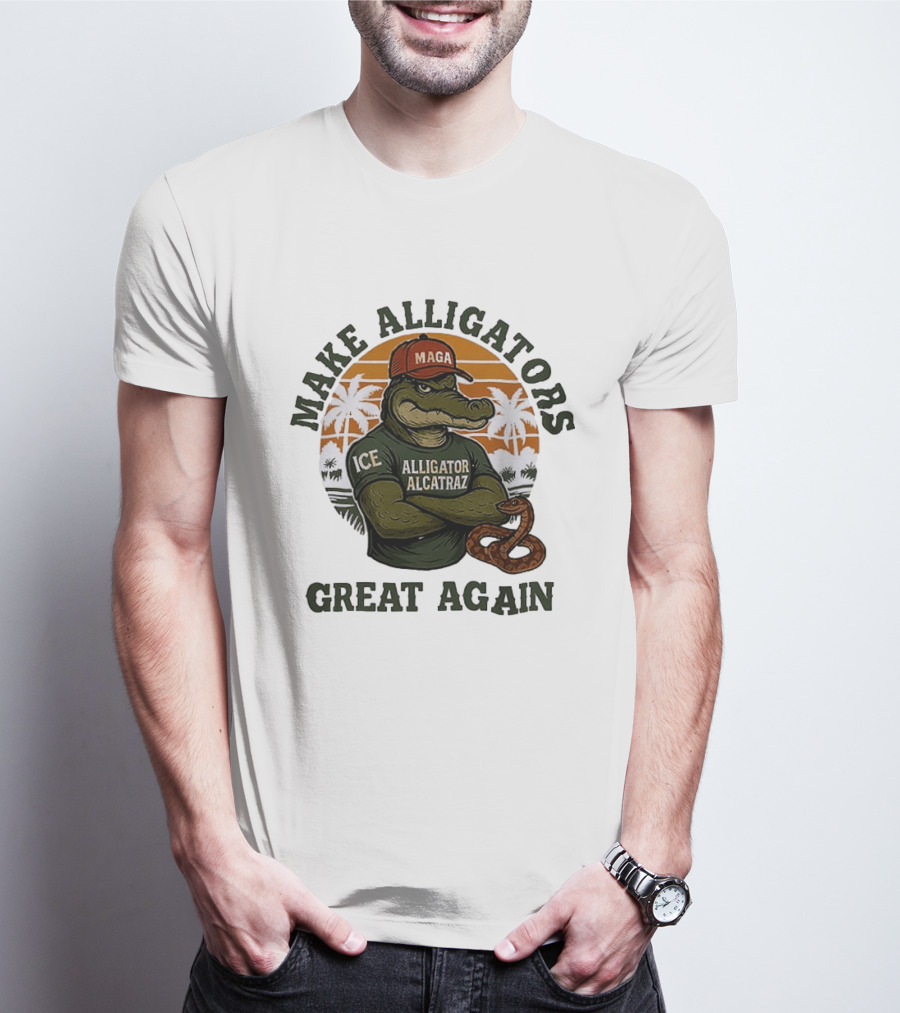 MAGA Alligator Alcatraz Make Alligators Great Again ICE Tropical Trees T-Shirt