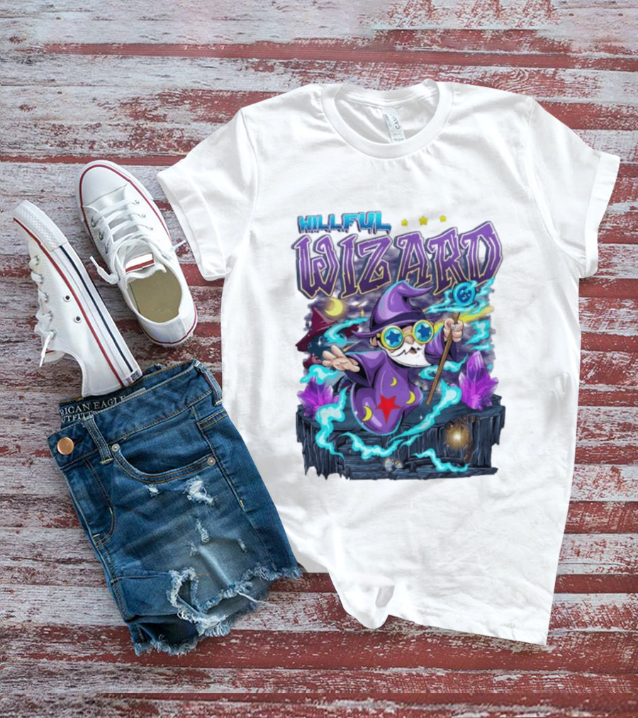 Willful Wizard Magical Adventure With Cosmic Crystals And Crescent Moons T-Shirt