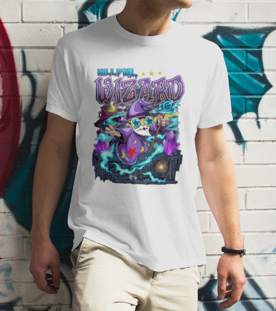 Willful Wizard Magical Adventure With Cosmic Crystals And Crescent Moons T-Shirt