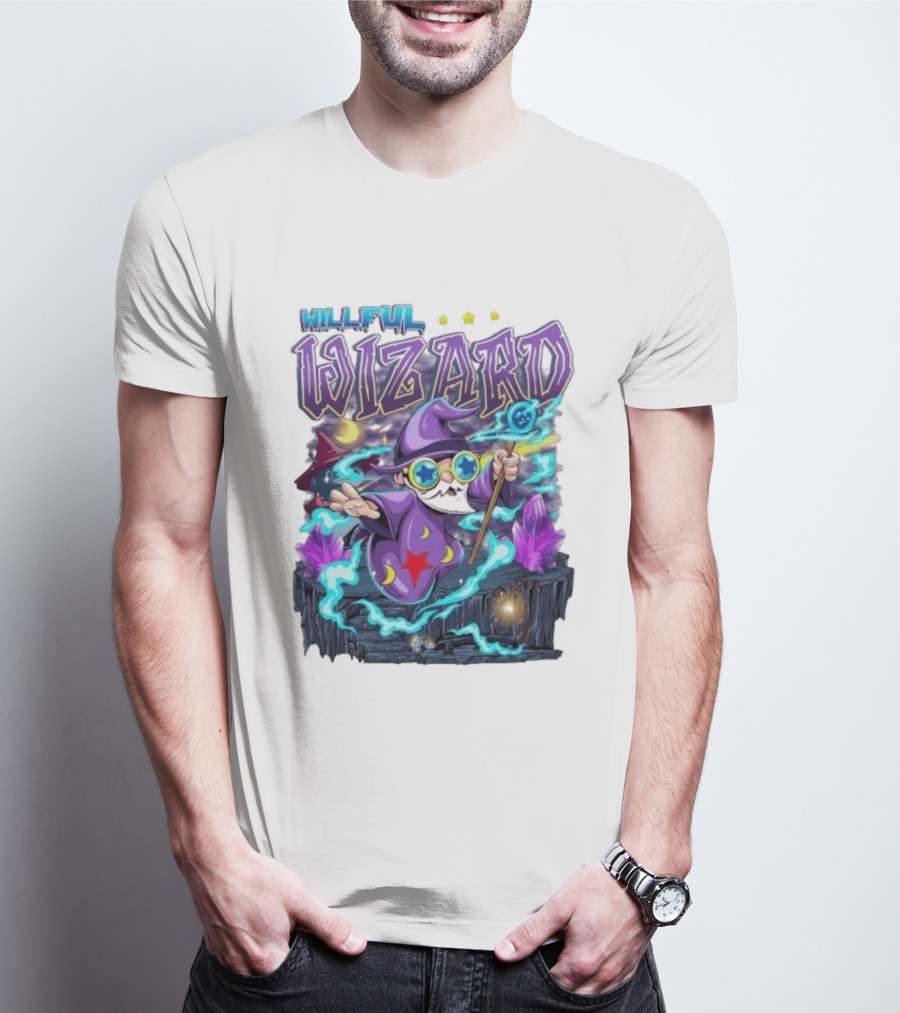Willful Wizard Magical Adventure With Cosmic Crystals And Crescent Moons T-Shirt