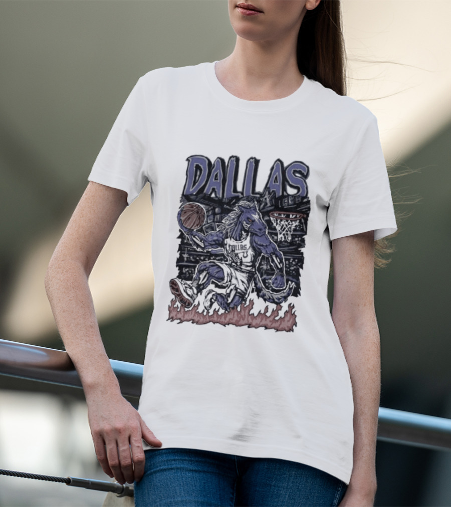 Dallas Mavericks Champ Cartoon Basketball Player Fire Hoops T-Shirt