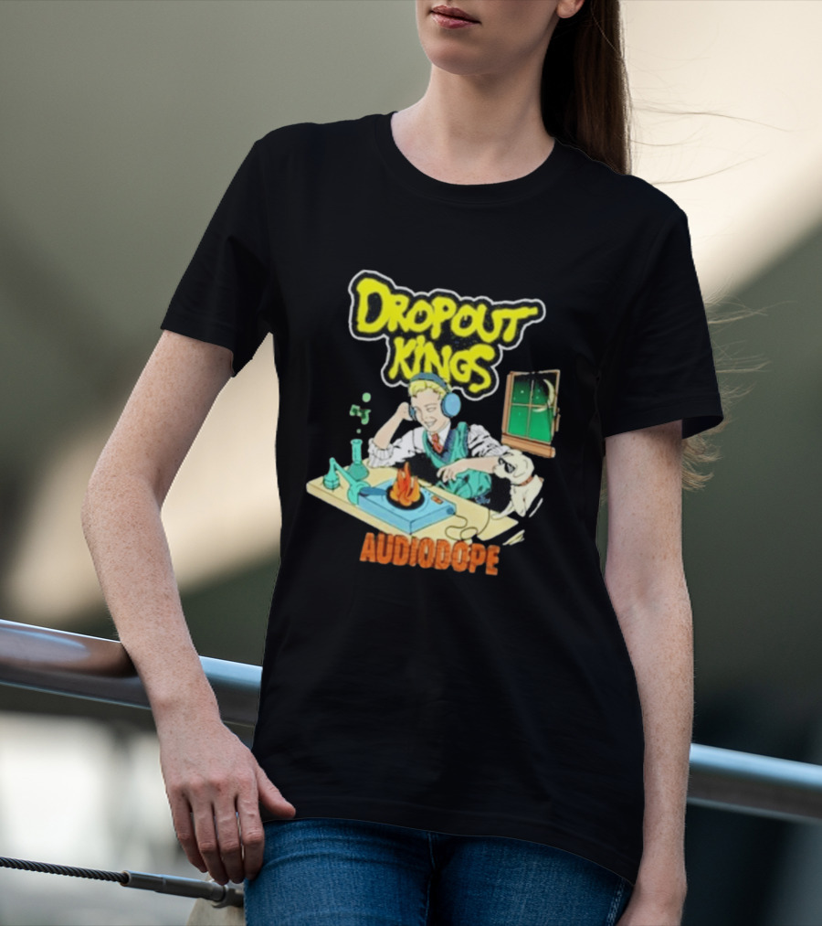 Dropout Kings Audio Dope Scientist Listening With Headphones And Chemistry Setup T-Shirt