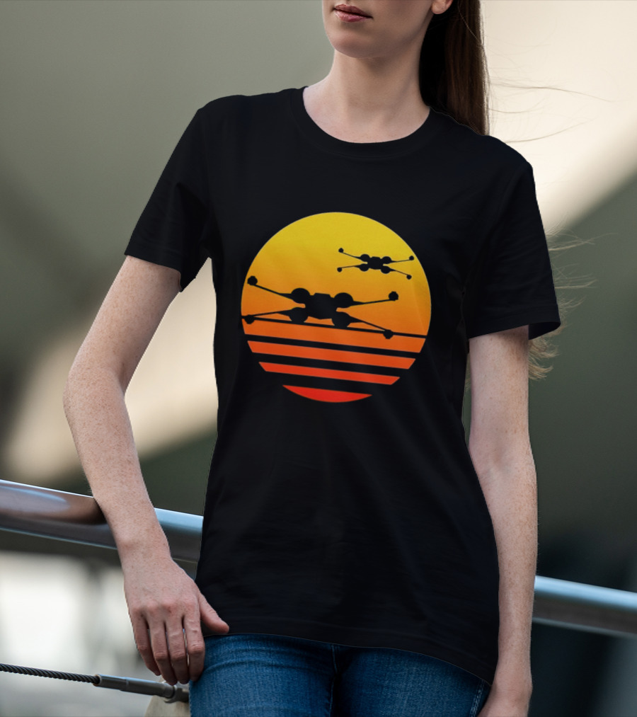 Ctrljoy X Wing Sunset Retro Sci Fi Aesthetic T-Shirt