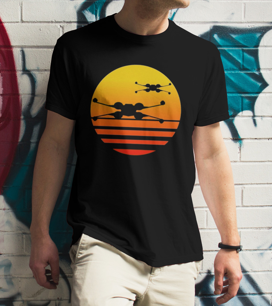 Ctrljoy X Wing Sunset Retro Sci Fi Aesthetic T-Shirt