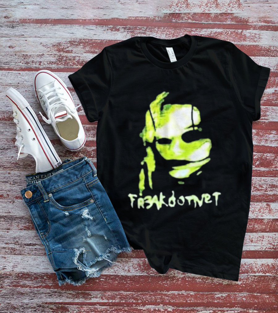 Fr3ak Fr3akdotnet Abstract Glitch Face Green Streaks T-Shirt