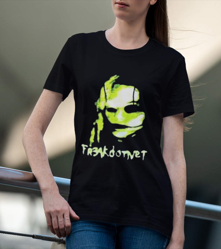 Fr3ak Fr3akdotnet Abstract Glitch Face Green Streaks T-Shirt