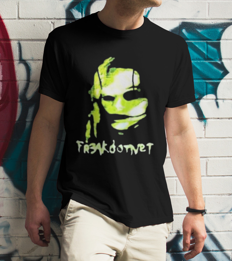 Fr3ak Fr3akdotnet Abstract Glitch Face Green Streaks T-Shirt