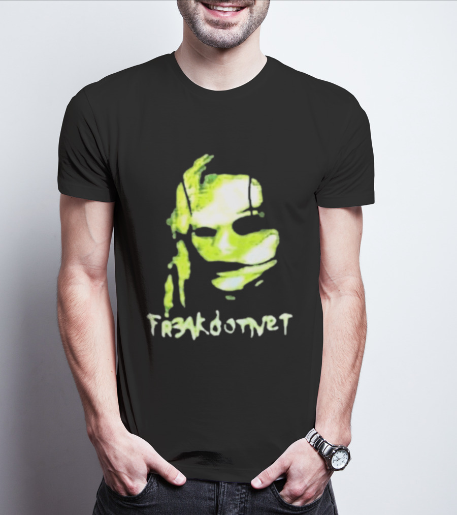 Fr3ak Fr3akdotnet Abstract Glitch Face Green Streaks T-Shirt