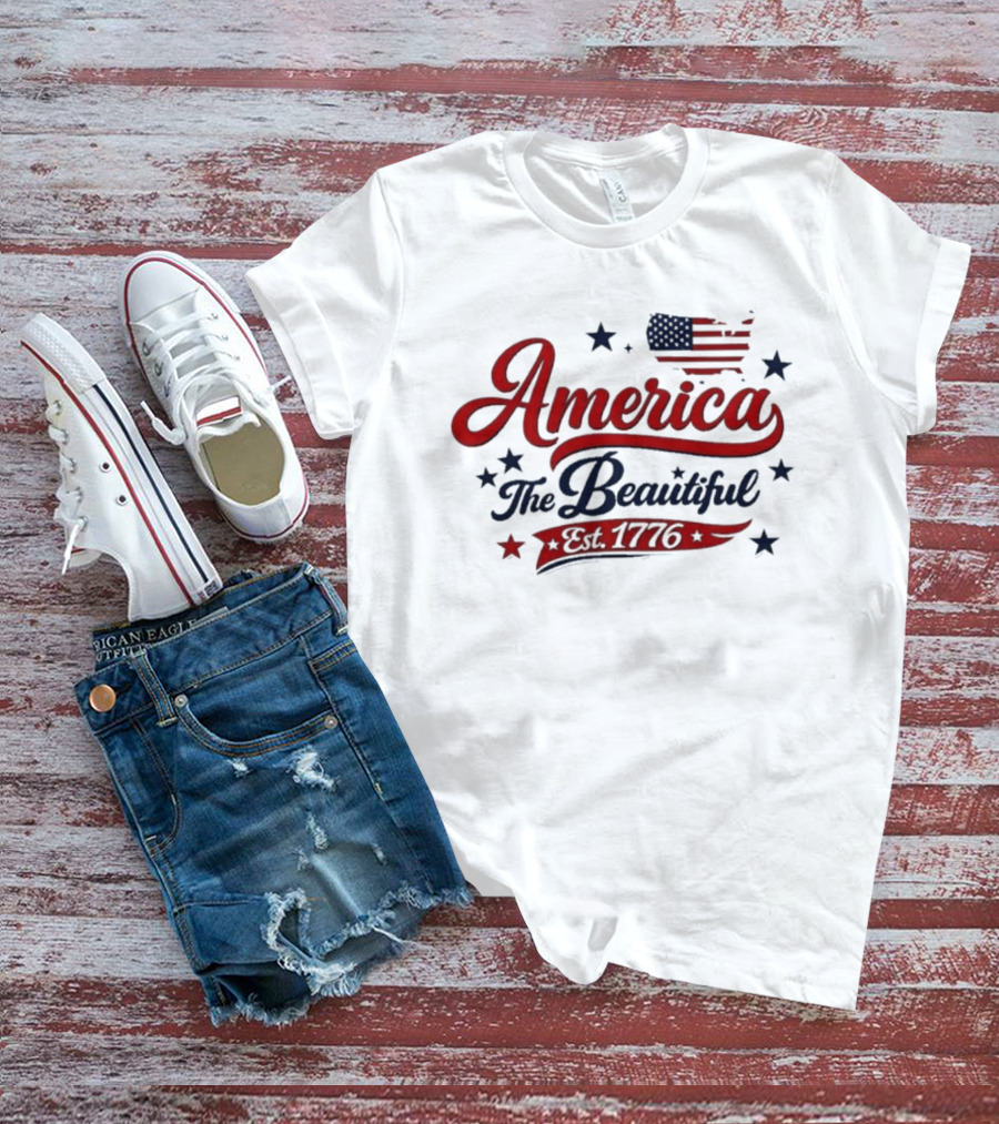 America The Beautiful Est 1776 Flag Stars Patriotic T-Shirt