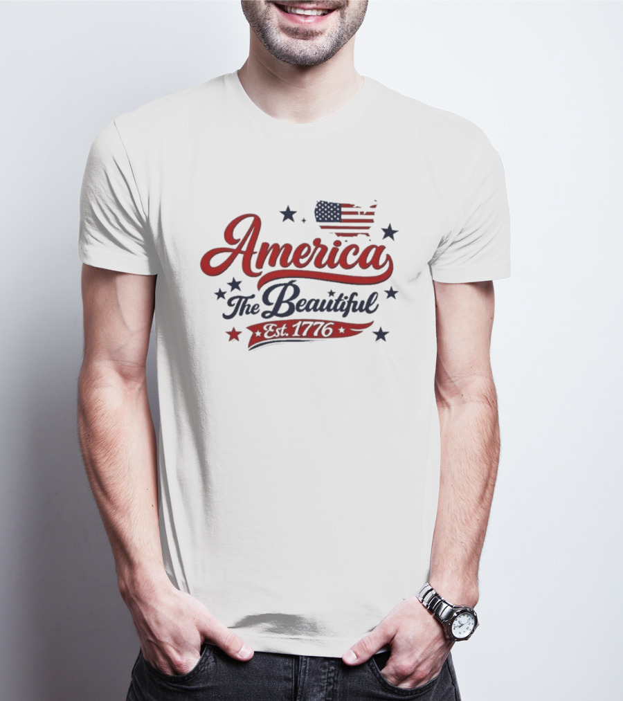 America The Beautiful Est 1776 Flag Stars Patriotic T-Shirt