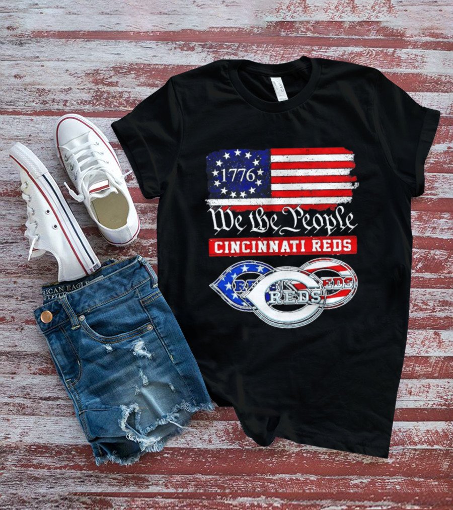 We The People 1776 Cincinnati Reds American Flag T-Shirt