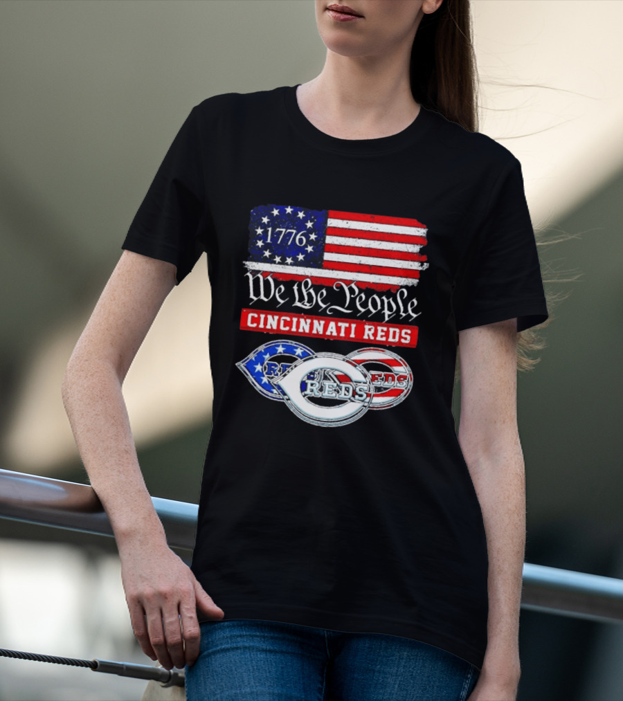 We The People 1776 Cincinnati Reds American Flag T-Shirt
