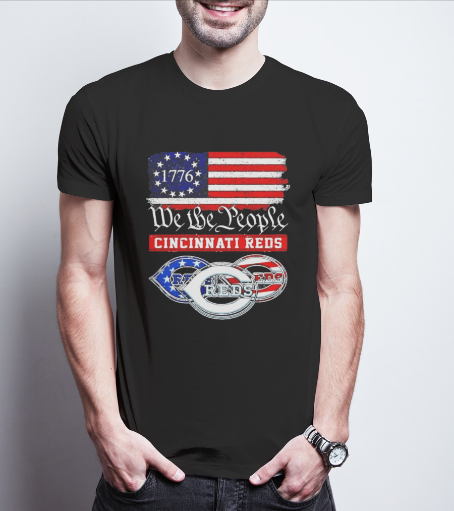 We The People 1776 Cincinnati Reds American Flag T-Shirt