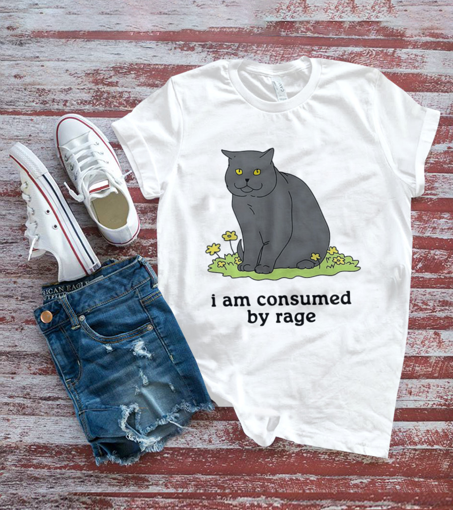 Cat I Am Consumed By Rage Sitting With Yellow Flowers T-Shirt