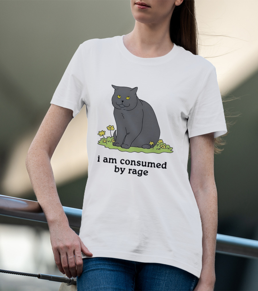 Cat I Am Consumed By Rage Sitting With Yellow Flowers T-Shirt