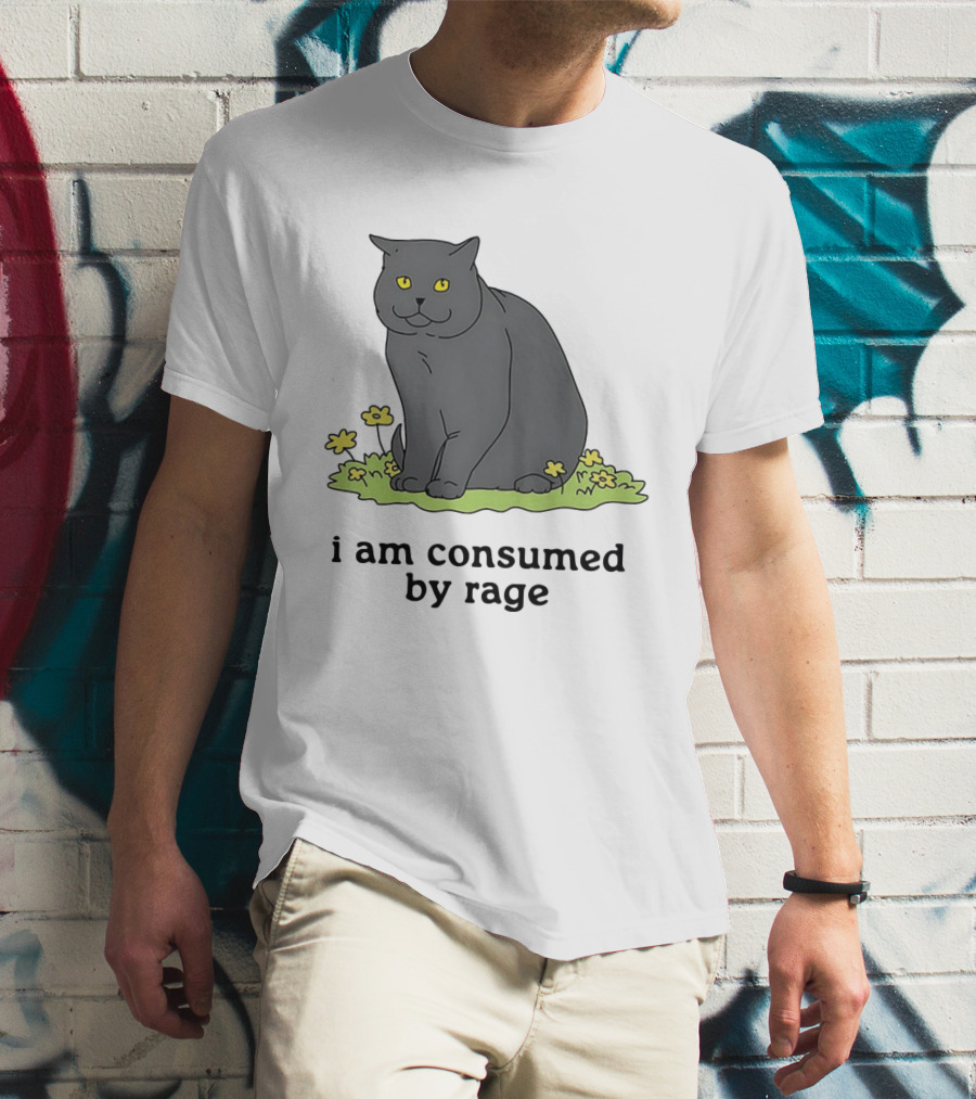 Cat I Am Consumed By Rage Sitting With Yellow Flowers T-Shirt