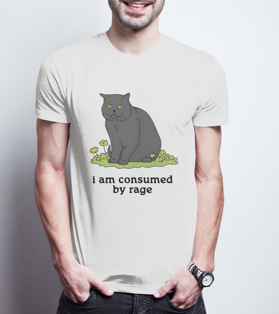 Cat I Am Consumed By Rage Sitting With Yellow Flowers T-Shirt