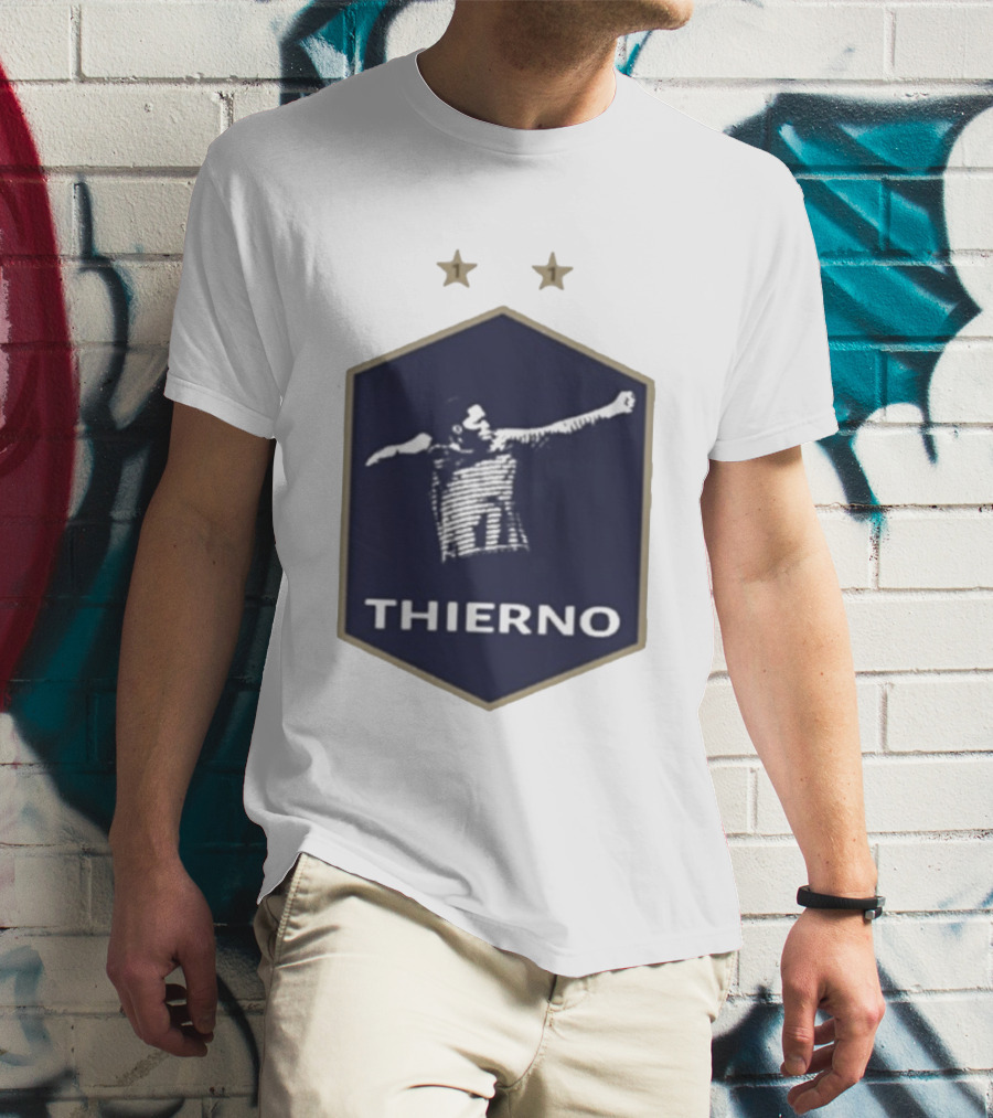 Thierno Barry Blue Hexagonal Emblem Soccer Celebration Stars T-Shirt