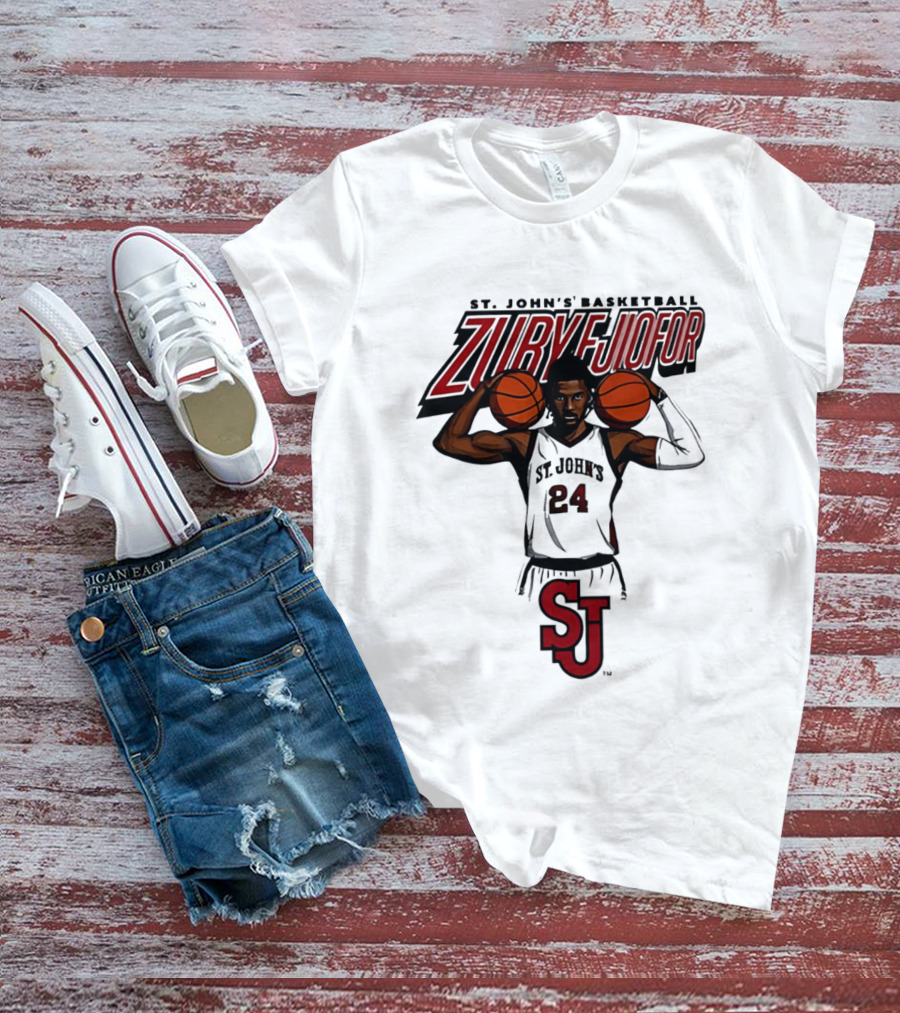 St. John's Basketball Zuby Ejiofor 24 Red Storm Pose SJ T-Shirt