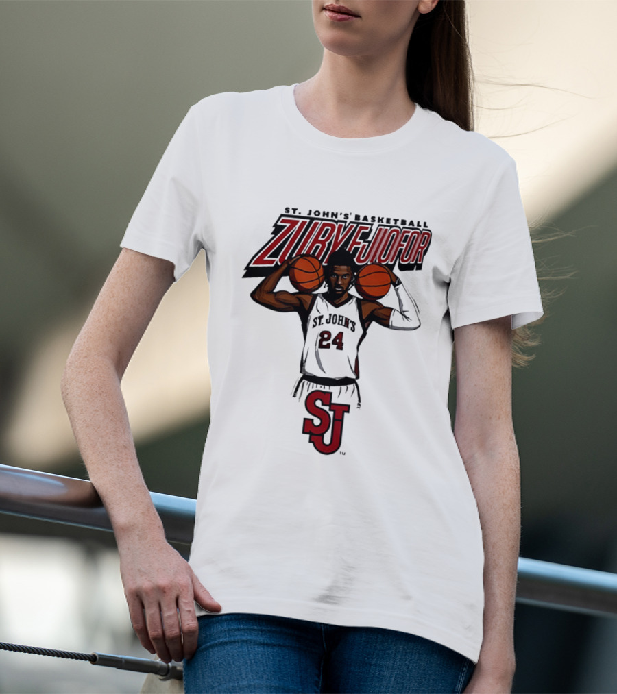 St. John's Basketball Zuby Ejiofor 24 Red Storm Pose SJ T-Shirt