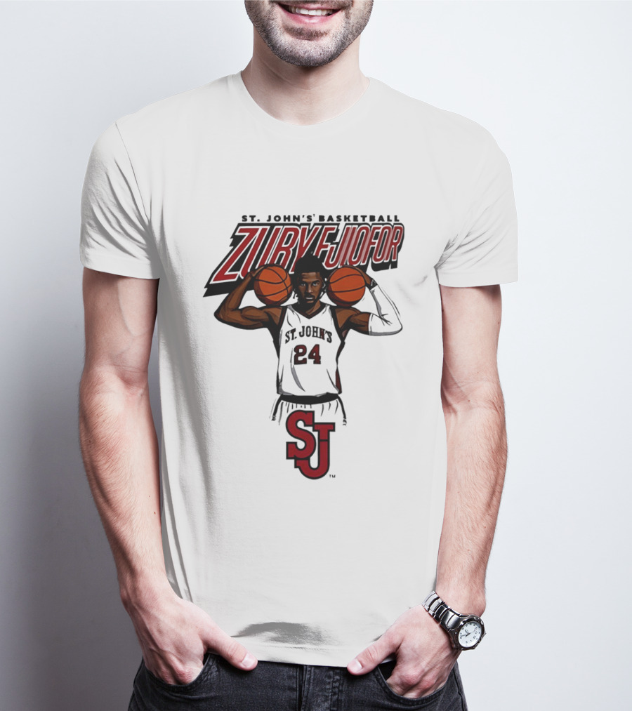St. John's Basketball Zuby Ejiofor 24 Red Storm Pose SJ T-Shirt
