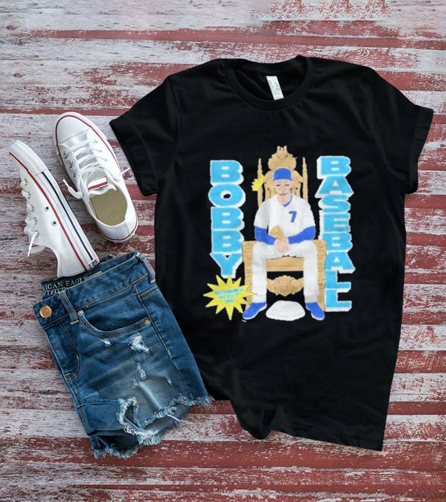 Bobby Baseball Throne Number 7 Blue Cap Batting Glove T-Shirt