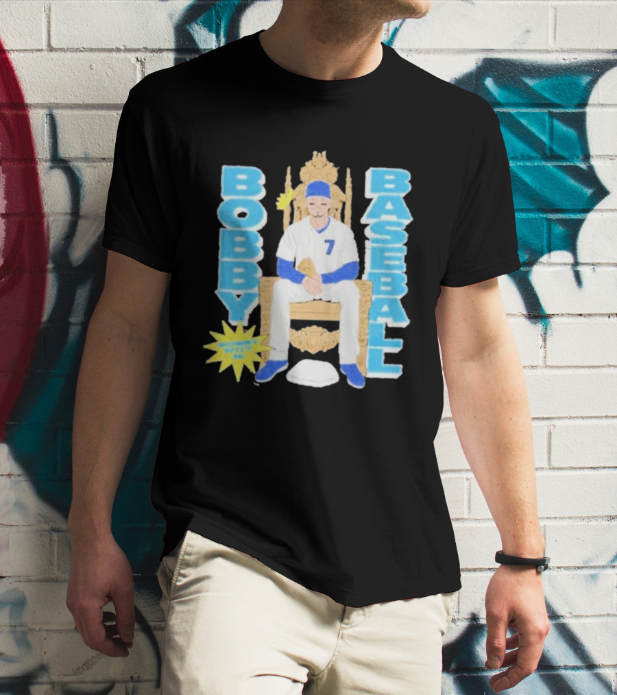 Bobby Baseball Throne Number 7 Blue Cap Batting Glove T-Shirt