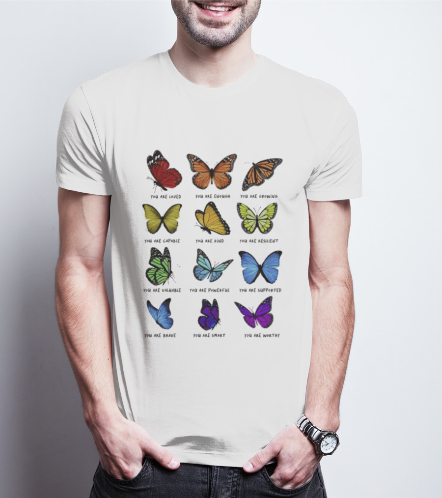 Charlotte Flair Butterfly Affirmations You Are Loved Brave Enough Capable Kind Resilient Valuable Powerful Supported Unique Smart Worthy T-Shirt