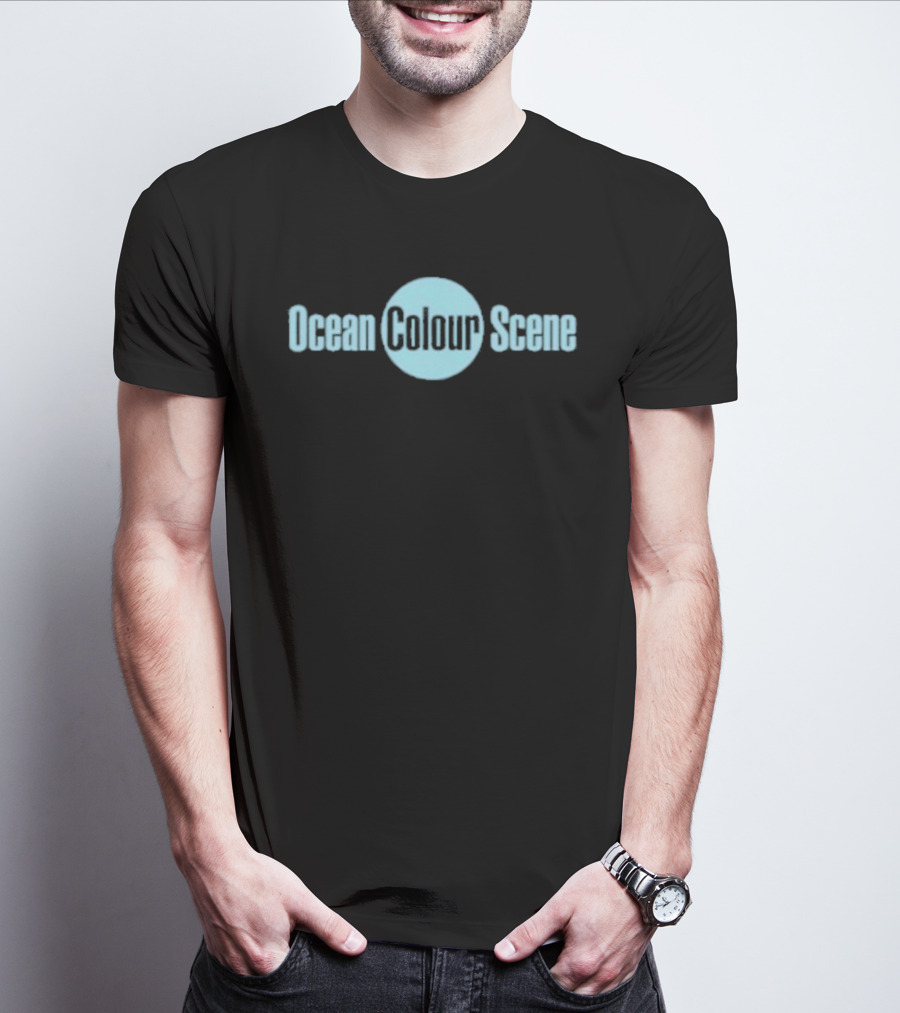Ocean Colour Scene Band Name Text In Light Blue Circle T-Shirt
