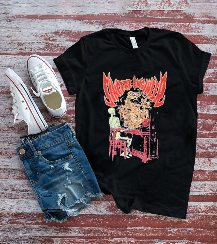 Sincere Engineer Skeleton With Flaming Piano T-Shirt