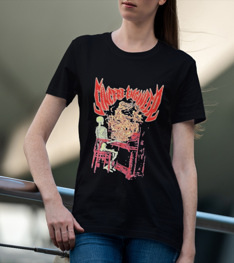 Sincere Engineer Skeleton With Flaming Piano T-Shirt